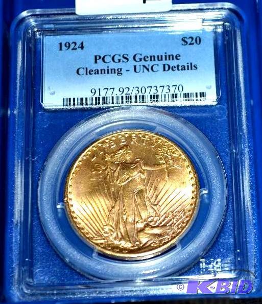 lot 1 image: Rare 1924 $20&nbspGOLD PCGS Graded&nbspCoin...