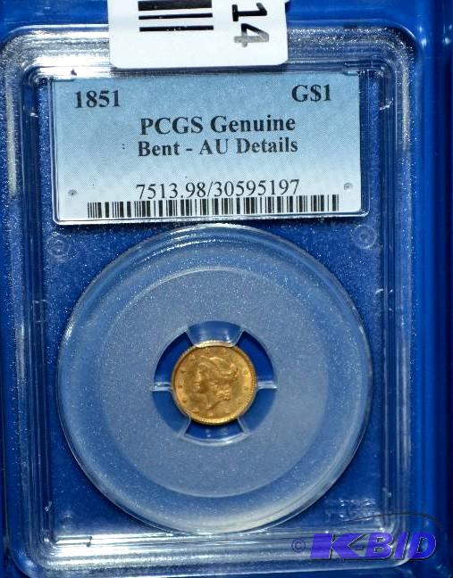 lot 14 image: 1851 Gold $1 Coin- PCGS Graded...