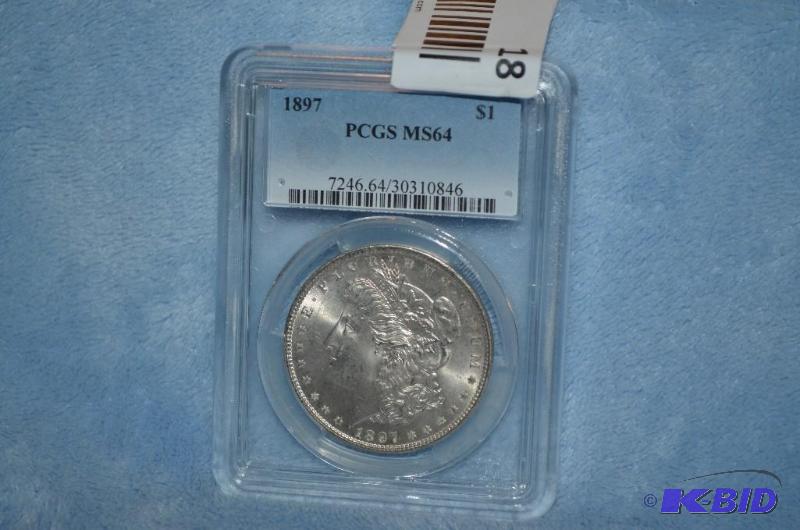 lot 18 image: 1897 Morgan Silver Dollar PCGS MS64   ...