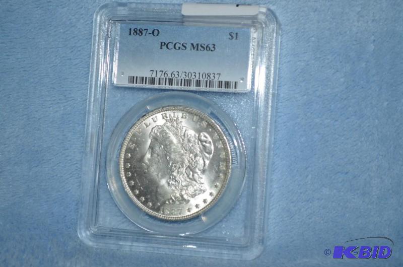 lot 21 image: 1887-O Morgan Silver Dollar PCGS MS63   ...