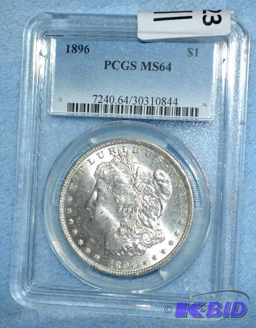 lot 23 image: 1896&nbspMorgan Silver Dollar PCGS MS64  &nb...