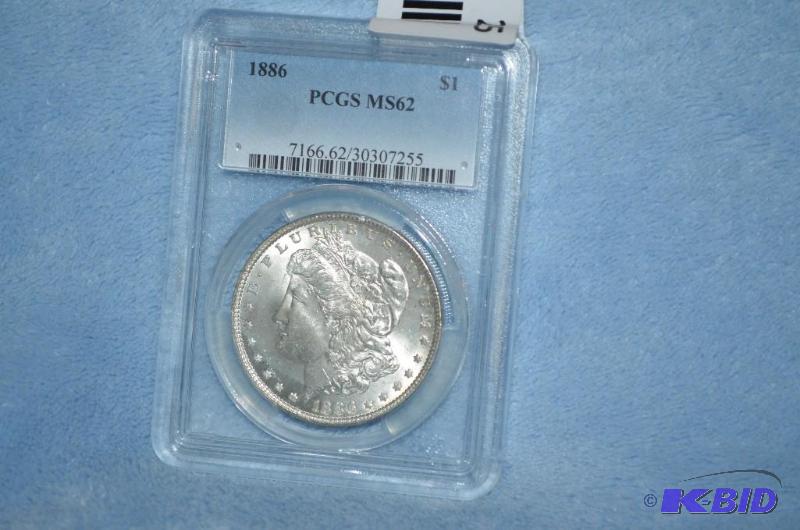 lot 25 image: 1886&nbspMorgan Silver Dollar PCGS MS62  &nb...