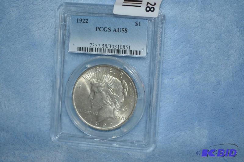 lot 28 image: 1922 Morgan Silver Dollar PCGS&nbspAU58 ...