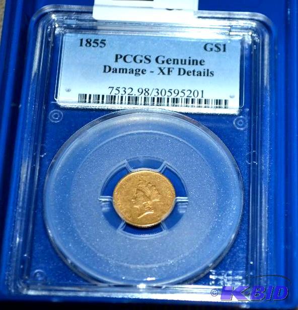 lot 3 image: 1853 $1 GOLD coin PCGS graded -Genuine cleani...