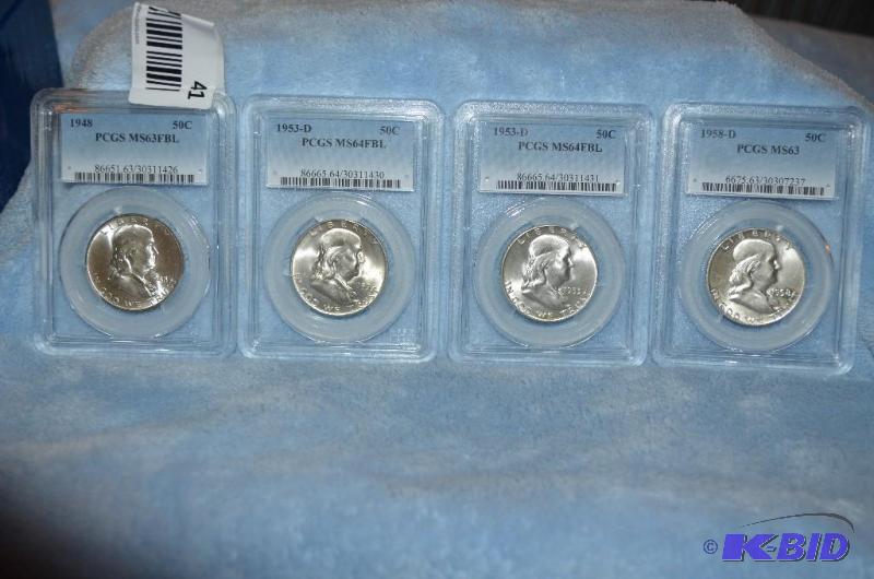 lot 41 image: Lot of 4 Half Dollars including   1948 PCGS ...