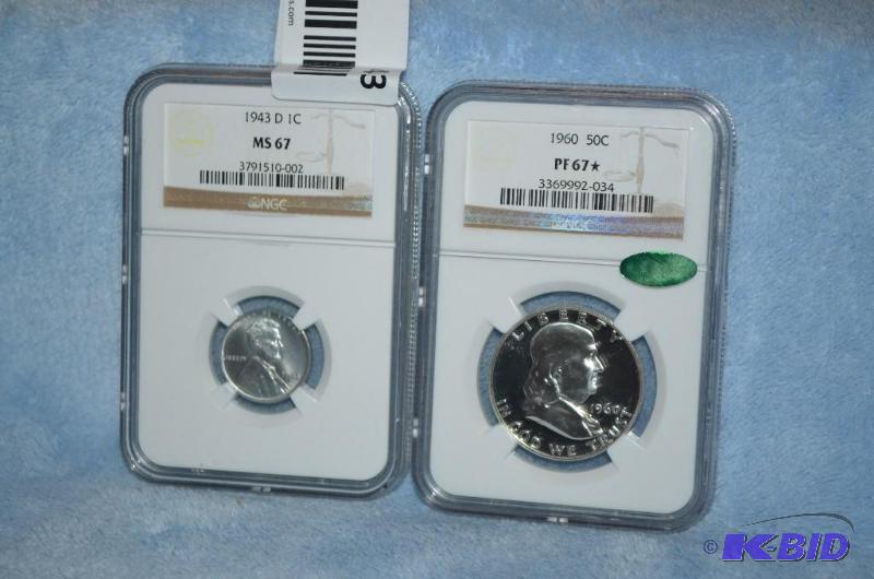 lot 43 image: 1943 D Silver Wheat Penny NGC Graded MS 67-(N...