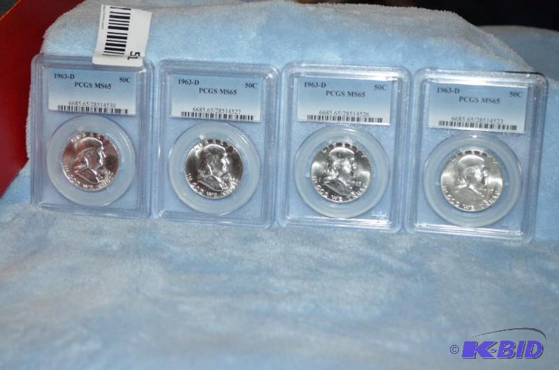 lot 51 image: Lot of 4  -1963-D Half Dollars PCGS Grad...