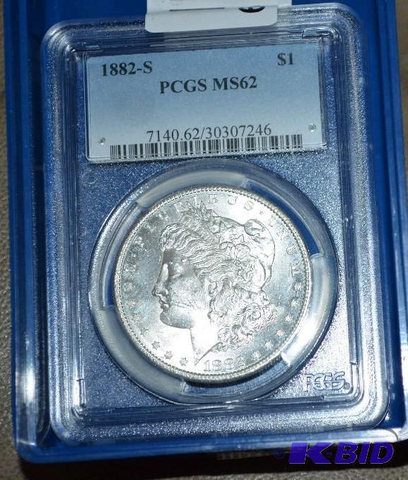 lot 9 image: 1882-S&nbspMorgan Silver Dollar PCGS MS62  &...