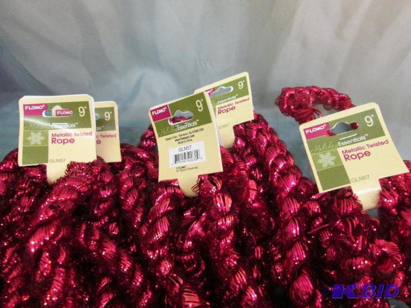 lot 216 image: red metallic twisted rope garland. Qty. 5...