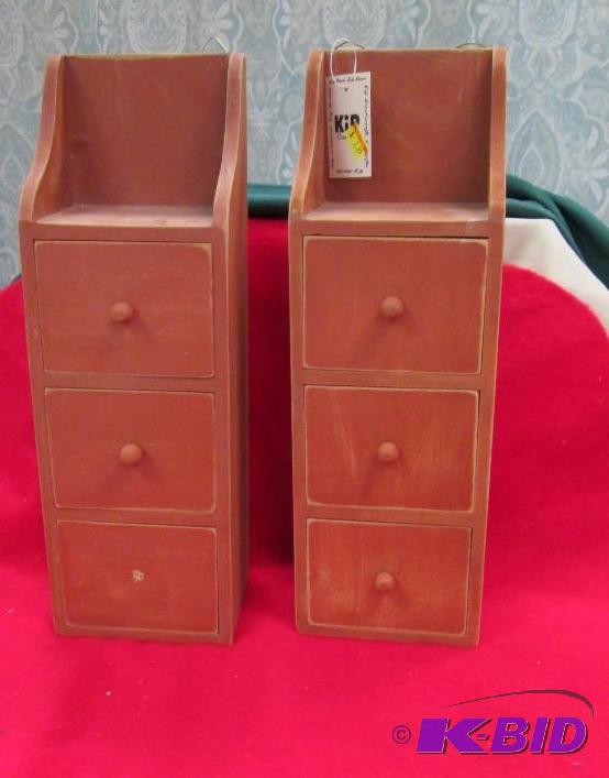 lot 245 image: Qty 2 Wooden hanging with drawer in them...