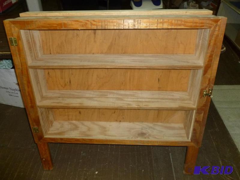 lot 151 image: Large two tier wooden display rack with back ...
