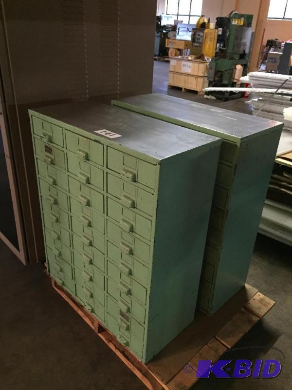 lot 141 image: Lot of 2 27-bin parts cabinets....