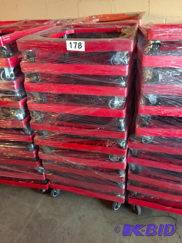 lot 178 image: Lot of 10 plastic rolling carts....