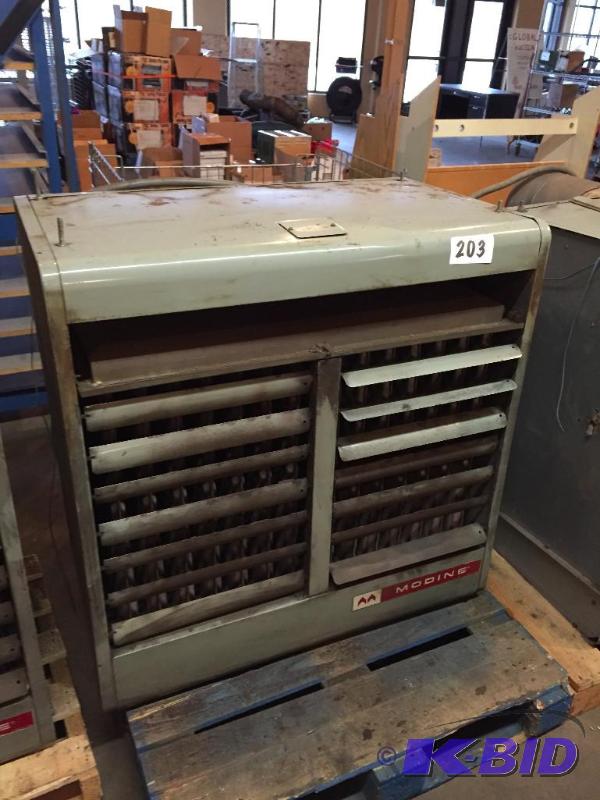 lot 203 image: Modine large hanging garage heater. Natural g...