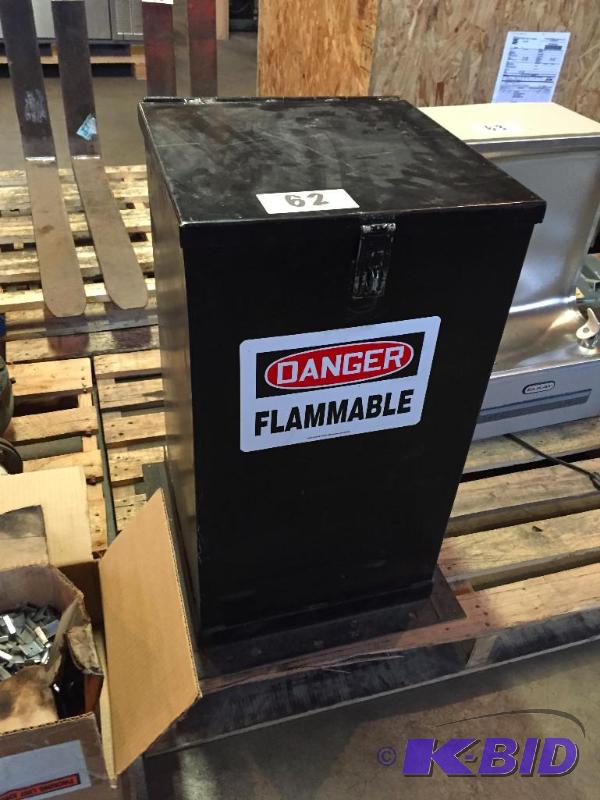lot 62 image: Lockable storage bin with 2 fiberglass bins....