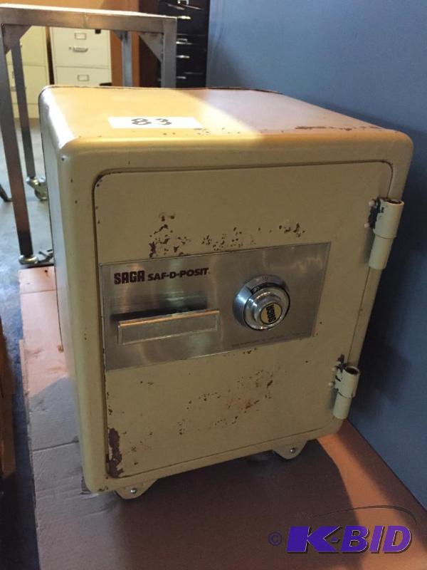 lot 83 image: Saga Saf-D-Posit safe on casters. Locked, unk...