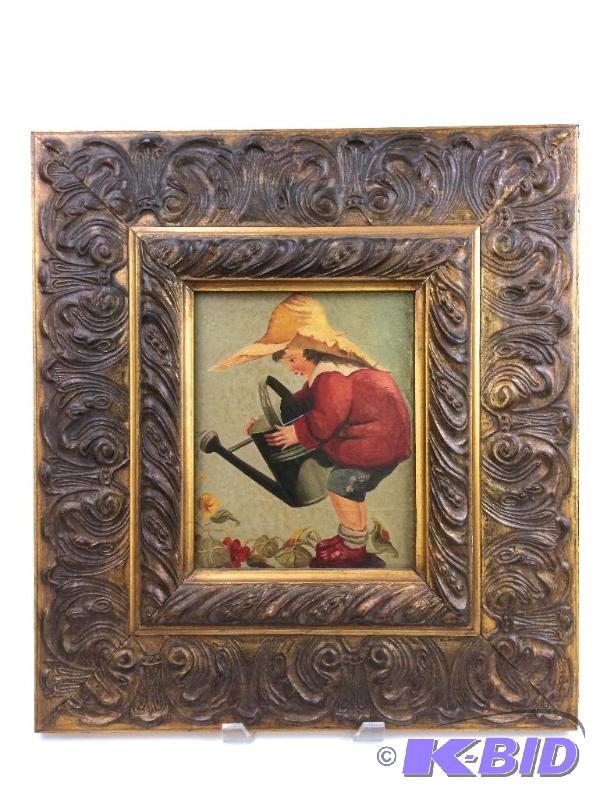 Antique Original Oil Painting Dutch in Large Ornate Wooden Gold Frame