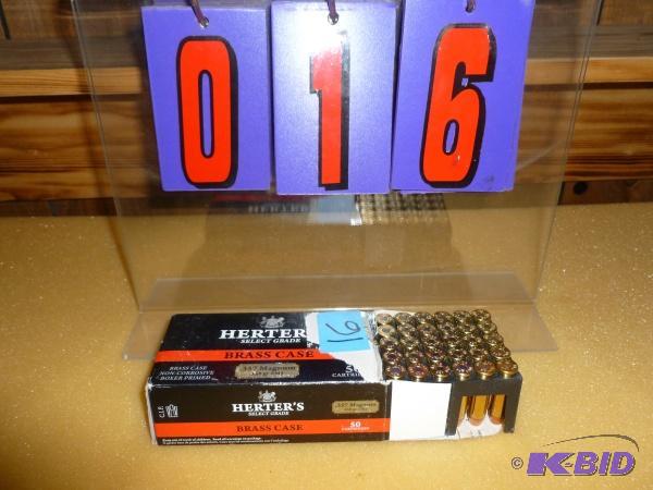 lot 16 image: Box of herter .357 ammo. 50 rounds to the box...