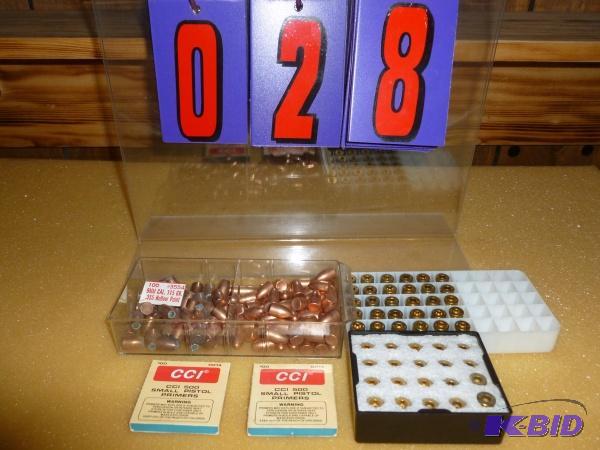 lot 28 image: 9 mm brass, bullets and primers. As shown. Te...