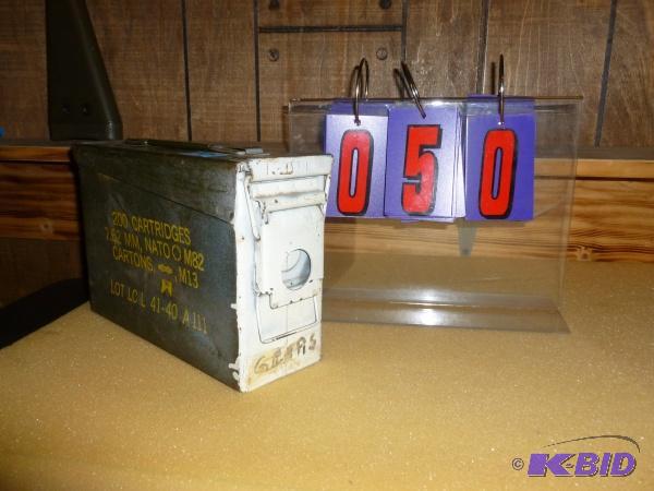 lot 50 image: Small steel ammo box As shown. Has hinged sty...
