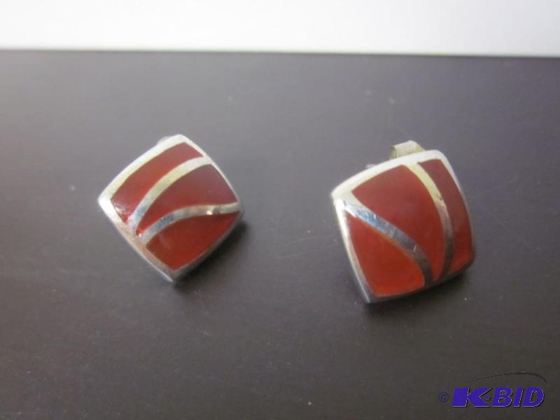 lot 11 image: Pair of Sterling Silver vintage orange resin ...