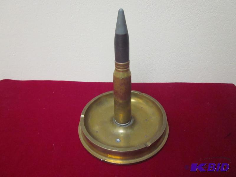 lot 15 image: 8 inch WWII Trench Art ash tray solid brass b...