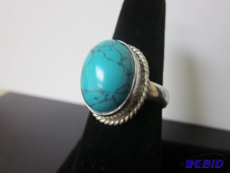 lot 2 image: .925 Sterling Silver and turquois large stone...