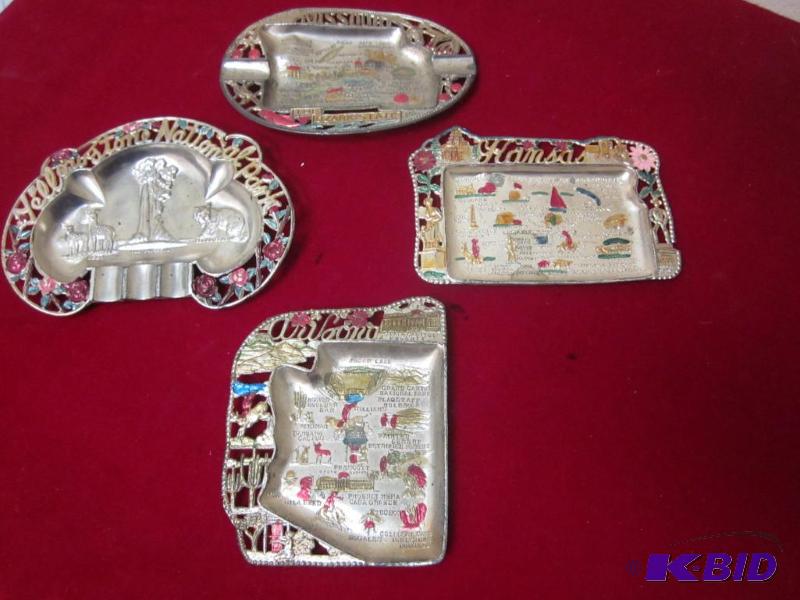 lot 35 image: Lot of (4) vintage state souvenir metal ash t...