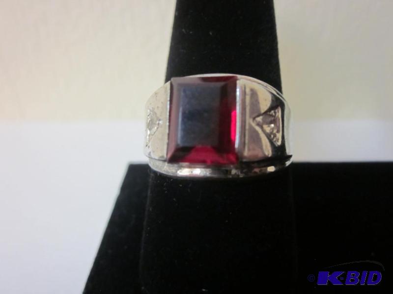 lot 4 image: Mens .925 Sterling Silver with red Ruby ston...
