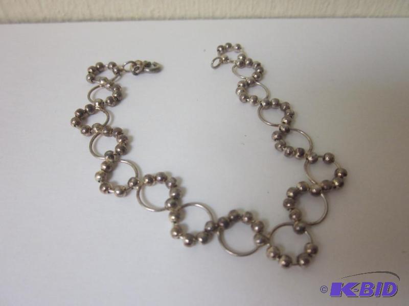 lot 8 image: .925 Sterling Silver beaded wire 8 inch brace...