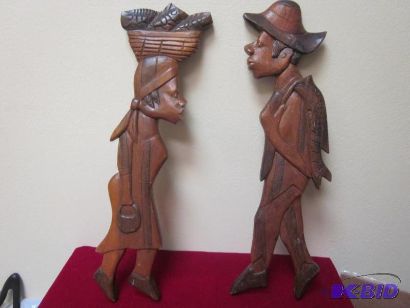 lot 95 image: Pair of 20 inch hand carved wood figures.  &n...