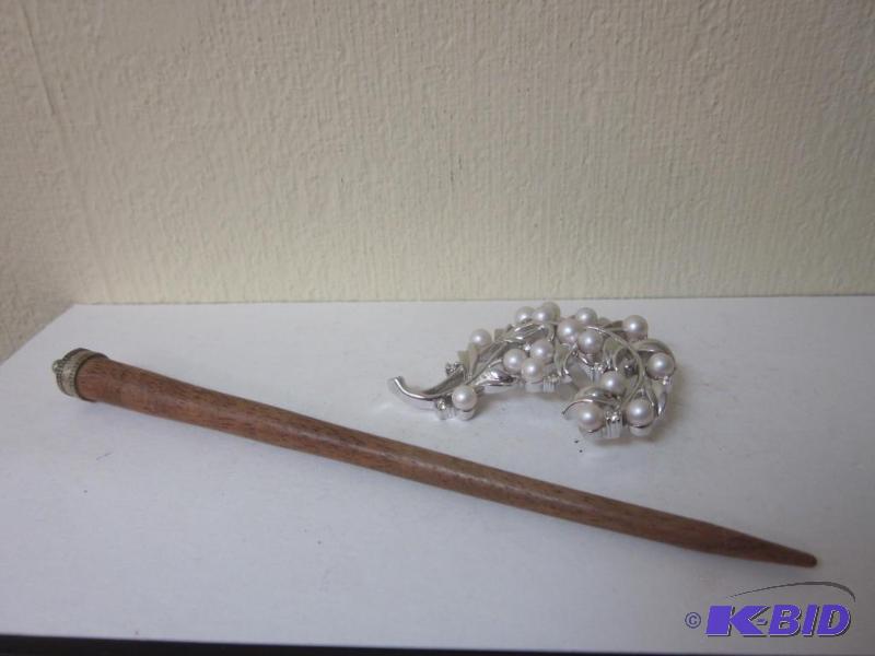 lot 97 image: Antique Sterling Silver hair stick, .925 and ...