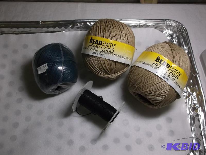 Hemp and 1mm block waxed cord....