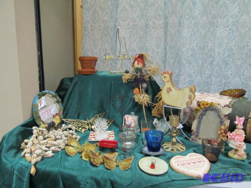 Variety of candle holders, metal basket, mirr...
