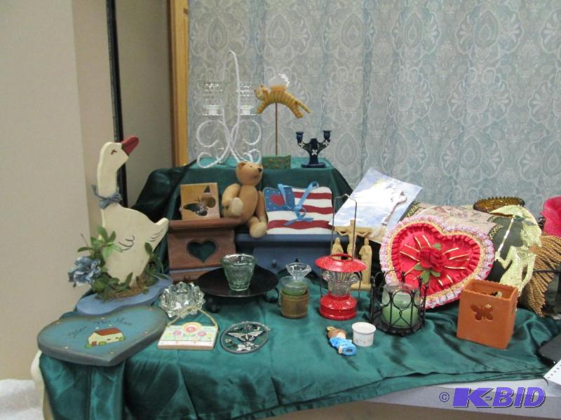 Variety of candle holders, wooden duck, two s...