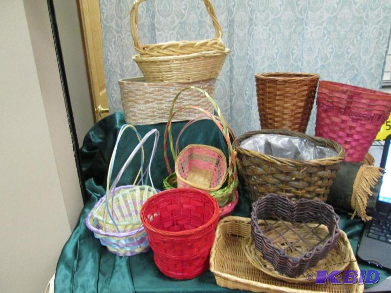 Assortment of color and sizes of wicker baske...