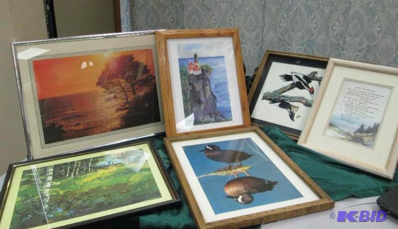 Qty 6 framed pictures one of sunset, father a...