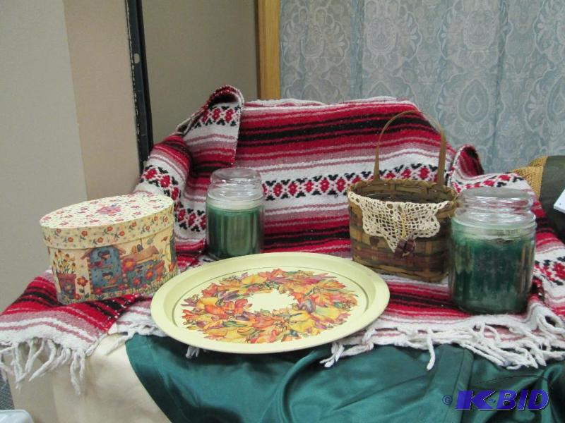 nice blanket 2 green candles, decorative bask...