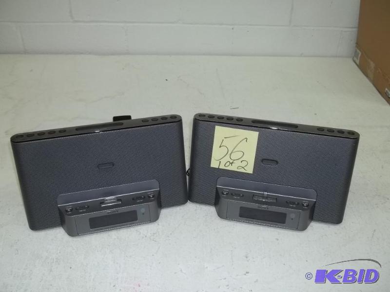Lot of two Sony ICFCS15IPN Lightning iPhoneiPod Clock Radio Speaker Docks (Silver)