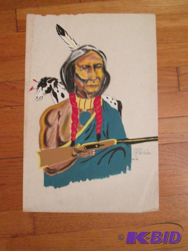 indian chief with horse 12in x 18in...