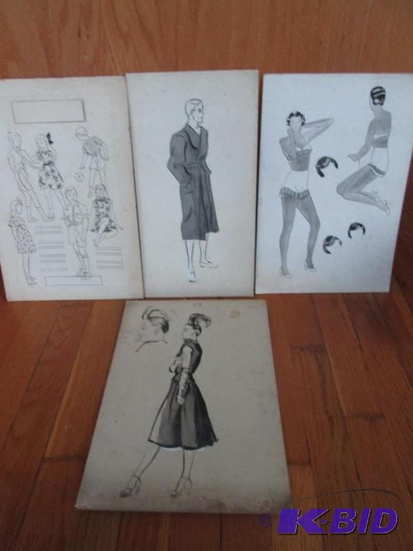 Four 10in by 13in watercolor and scetches of ...
