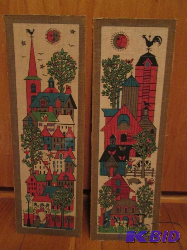 pair of painting villige vs farm life, 18in x...