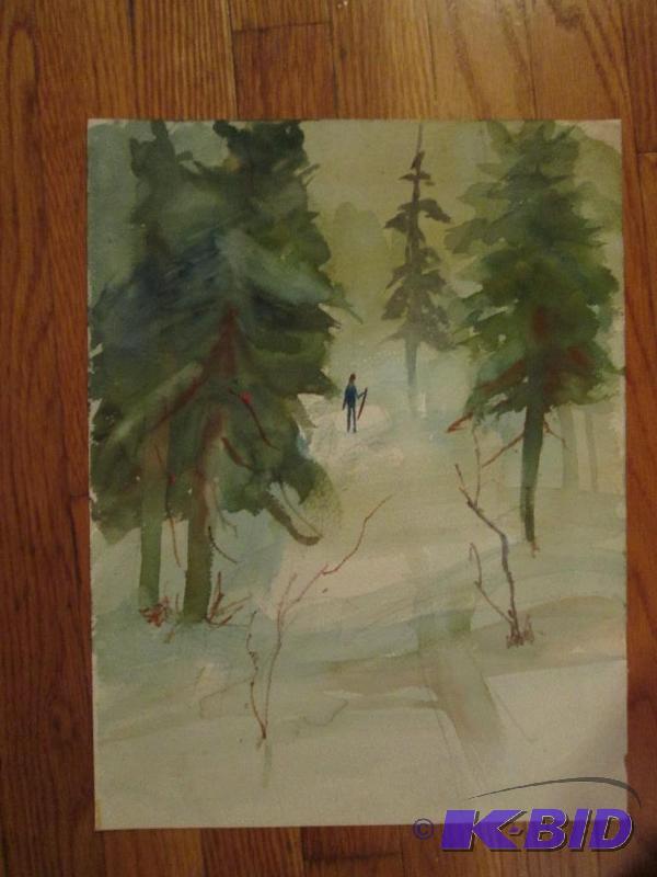 orginal looking watercolor of winter forest w...