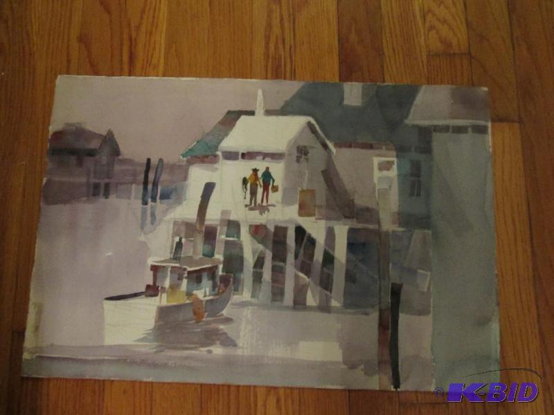 orginal looking painting of house next to riv...