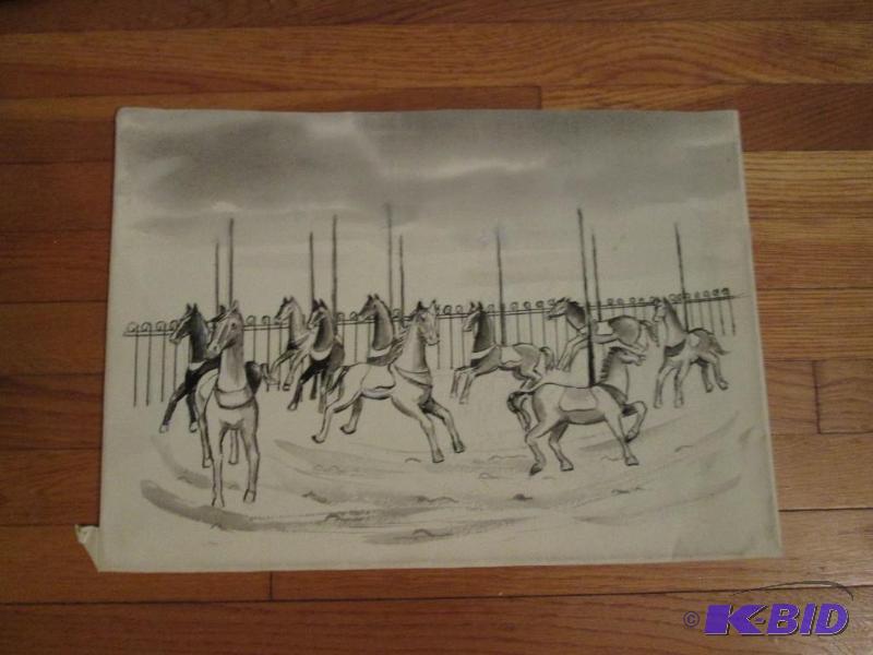 original looking carosol horses sketch, 14in ...