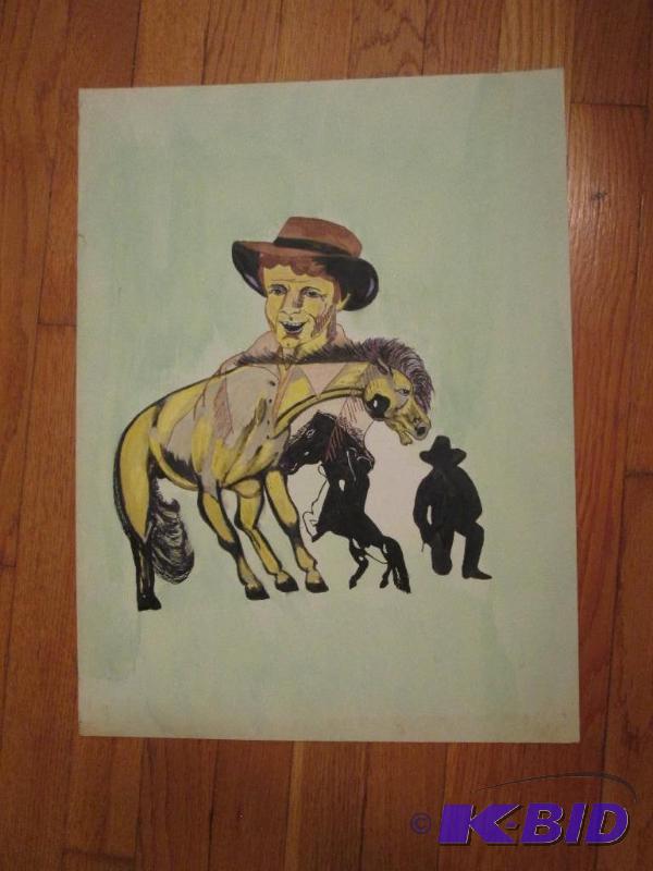 cowboy and buckin horse with cowboy shadow wi...