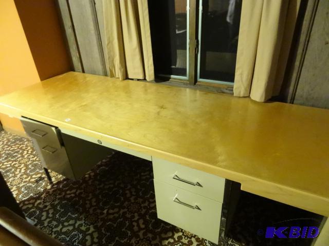 lot 126 image: Steel Case Metal Office Desk. Custon Wood top...