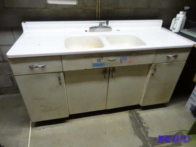 lot 155 image: Vintage Kitchen Sink with Metal vanity. Young...