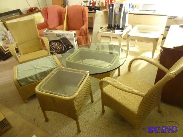 lot 166 image: Wicker with Metal Frame Set. Rocker. Chair. C...