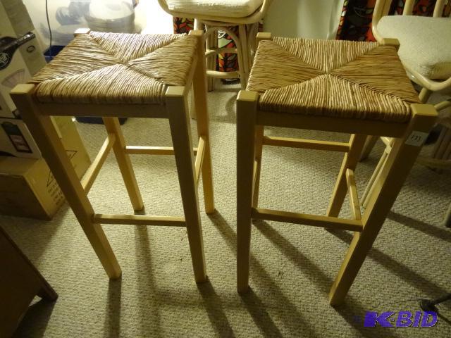 lot 173 image: 2 Matching Wood Stools. 30" Seat Height...